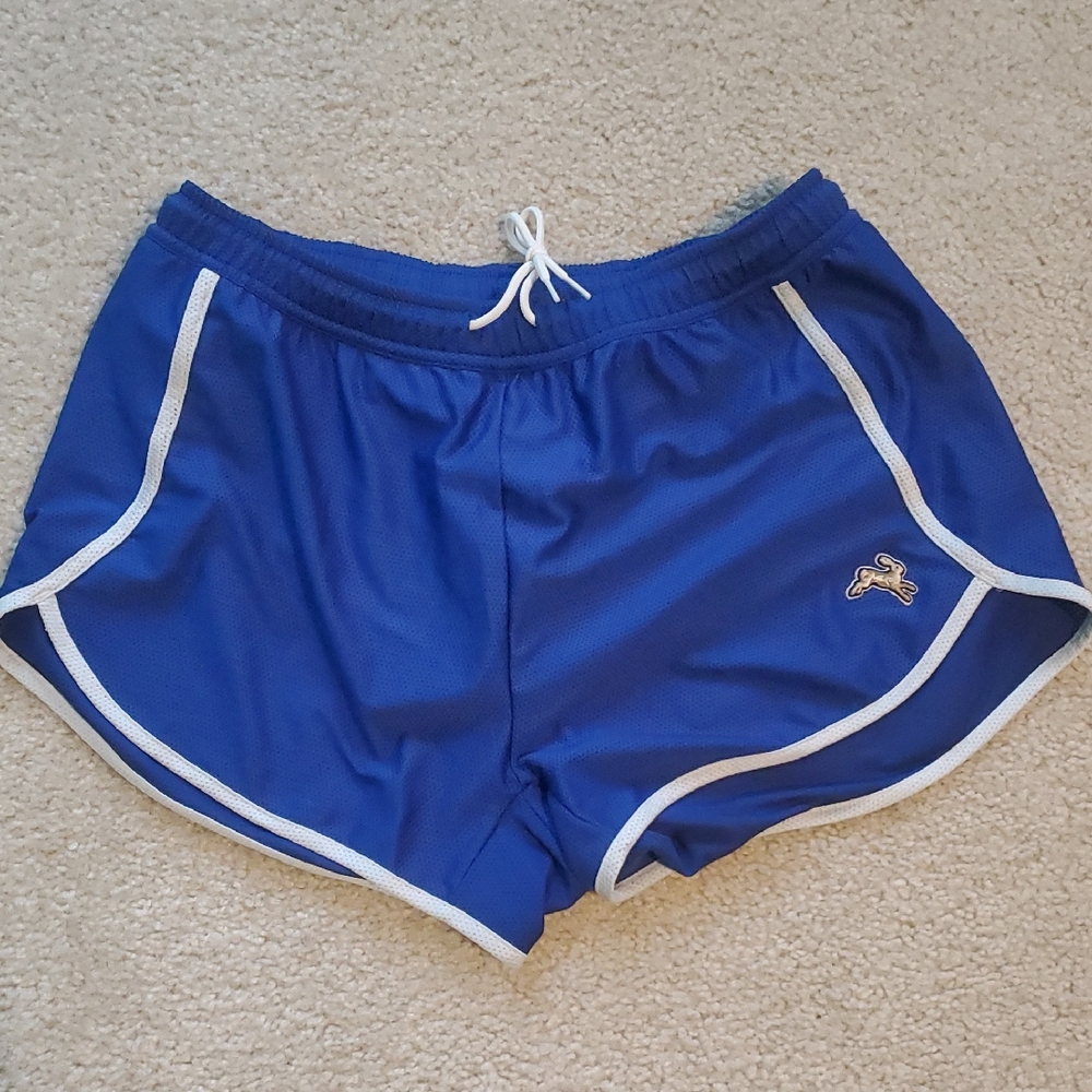 Blue Athletic Shorts with White Trim